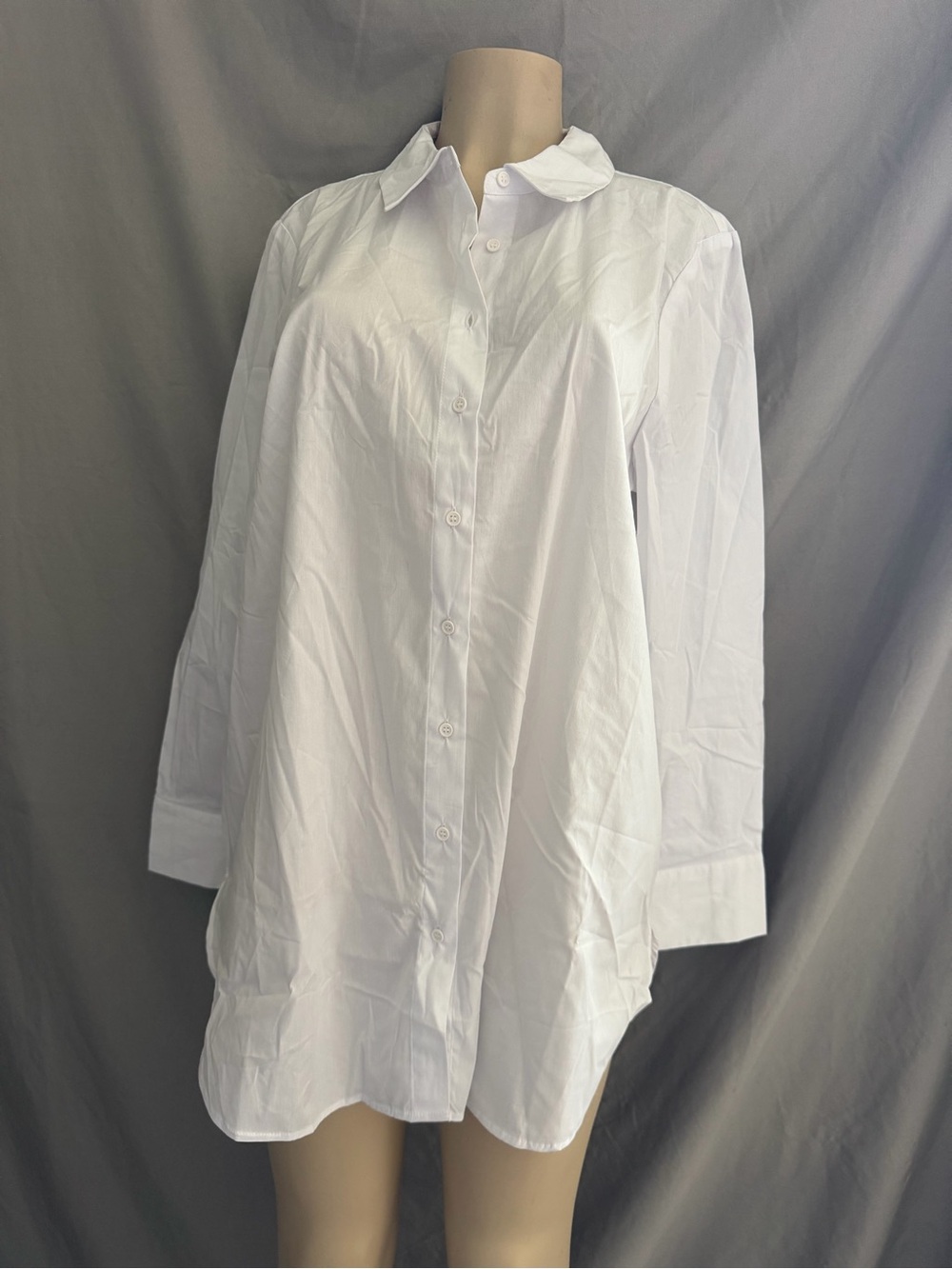 Relaxed White Button-Down Tunic Shirt